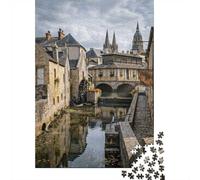 Ciudad del Agua Medieval NormandíaRompecabezas Premium 1000 Piezas Cartón Antistrés Adultos, Entretenimiento Familiar, Regalo Ideal para Parejas Y Nonos 52x38cm/1000pcs