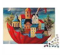 Ciudad del Paraguas Flotante 1000 Piezas Casa del Barco Rojo Rompecabezas En Cartón Resistente para Adultos Y Niños Reto Divertido Desarrollo Cognitivo Regalo De Decoración del Hogar 52x38cm/1000pcs