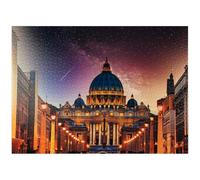 Ciudad del Vaticano. Basílica iluminada de San Pedro en la ciudad del Vaticano por la noche, rompecabezas de 1000 piezas de alta calidad, fabricado en Estados Unidos