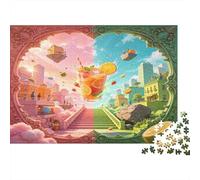 Ciudad Fantasía Dividida Puzzle de 1000 Piezas Papel para Adultos Estilo Arte Surrealista Juego de Puzzle 1000 Piezas Relajación Hogar 52x38cm/1000pcs
