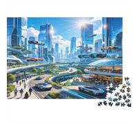 Ciudad Futura Arquitectura Moderna Puzzle de 1000 Piezas Papel para Adultos Vista Nocturna Puzzle para Toda la Familia Decoración 70x50cm/1000pcs