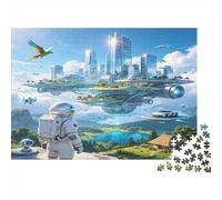 Ciudad Futura Paisaje Puzzle de 1000 Piezas Papel Puzzle para Adultos Mundo de Ciencia Ficción Relajación Decoración Hogar Regalo 70x50cm/1000pcs