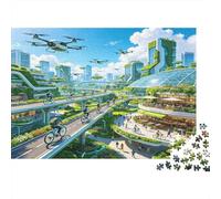 Ciudad Futurista Arquitectura Ecológica Puzzle de 1000 Piezas Puzzle para Adultos Juego de Puzzle 1000 Piezas Relajante Hogar 70x50cm/1000pcs