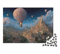 Ciudad Globo Fantasía San Valentín Rompecabezas de 1000 Piezas Regalo para Adultos Globo Aerostático sobre Castillo Fantasía Premium Desafiante Alivio del Estrés 52x38cm/1000pcs
