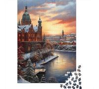 Ciudad Histórica Europea Puzzle de 1000 Piezas Papel para Adultos Paisaje Invernal Vista al Río Juego de Puzzle 1000 Piezas Relajación Hogar Regalo 52x38cm/1000pcs