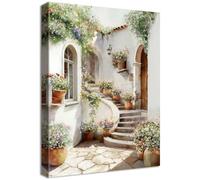 Ciudad Italia Vintage Marco de Madera Cuadro Moderno Calle Mediterránea Lienzo Decorativos Pintura Imagen Paisaje Rústico Italiano Cuadros Decoracion Salon Dormitorios Baño Comedor Pasillo 30cmx40cm