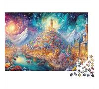 Ciudad mágica de Riverside bajo el Cielo Estrellado Puzzle De 1000 Piezas Ciudad soñadora Cartón Reciclado, Juego De Ingenio 38x26cm/1000pcs