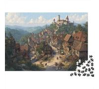 Ciudad Medieval enclavada en un Valle exuberante Rompecabezas Puzzle,38x26cm/1000pcsAdulto Juego Educativo Decoración del Hogar