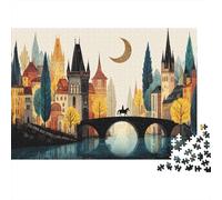 Ciudad Medieval fantástica a orillas del río Rompecabezas Rompecabezas Juego De Habilidad para Toda La Familia 1000pcs (75x50cm)