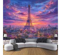 Ciudad romántica Wall Murals, Torre Eiffel Non-self-adhesive Púrpura - Gran Foto Mural para Sala de Estar, Dormitorio y Oficina 450x356cm