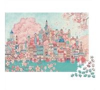 Ciudad Sakura Puzzle para Adultos Puzzle de 1000 Piezas Paisaje de Primavera Papel Relajación Decoración Regalo 52x38cm/1000pcs
