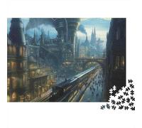 Ciudad Steampunk Fantasía Puzzle de 1000 Piezas Papel para Adultos Escena de Tren Nocturno Relajación Decoración Hogar Regalo 70x50cm/1000pcs
