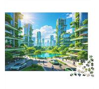 Ciudad Verde Futurista Puzzle de 1000 Piezas Puzzle para Adultos Papel Arquitectura Moderna Puzzle para Toda la Familia Relajación Decoración Regalo 70x50cm/1000pcs