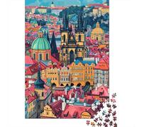 Ciudad Vieja de Praga Edificios Coloridos Puzzle de 1000 Piezas Puzzle para Adultos Paisaje Decoración Regalo 70x50cm/1000pcs
