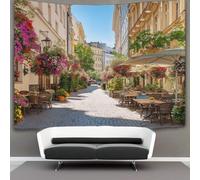 Ciudades europeas, calles vacías y tranquilas, flores en plena floración Tapiz Colgar Pared, Wall Tapestry, Para Decoración De Dormitorio,Celebración Fiesta De Cumpleaños O Fondo De Jardín 150cmx200cm
