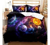 CIUNVXD Juego de ropa de cama con temática espacial para niños, 3D cielo estrellado y universo, ropa de cama para niños, Planeta, cielo nocturno, funda nórdica de universo (A, 200 x 200 cm)