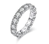 CivetCat Anillo de eternidad de moissanita de 4,0 mm, 5 CTTW D-E-F color completo Moissanita eternidad para mujer, chapado en platino, anillos apilables de compromiso de diamantes VVS, Moissanita creada en laboratorio Plata de ley 925 chapada en platino Moissanita color D, moissanita