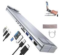 Civilized 8-in-1 USB-C Laptop Stand, Miraclew 8-in-1 USB-C Laptop Docking Station Stand, for Home Offices, Corporate Desks, and Cafés with 4K HDMI, 2 USB 3.0, PD 100w (Silver)