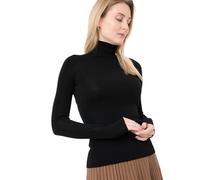 CIVILIZI Suéter de cuello alto 100 % de lana merino pura extrafina para mujer, suéter de manga larga 3D sin costuras, Negro, M