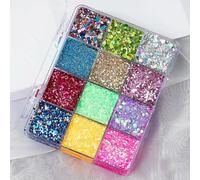 CIVIOOH 12 Colores de Purpurina Gruesa para decoración de uñas, Lentejuelas Sueltas con Purpurina holográfica