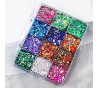 CIVIOOH 12 Colores de Purpurina Gruesa para decoración de uñas, Lentejuelas Sueltas con Purpurina holográfica