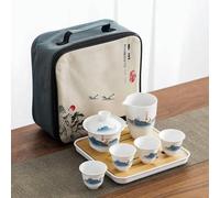 CIVIOOH Juego de té de cerámica de 10 Piezas, Tetera portátil Hecha a Mano con 4 Tazas de té, Bandeja de té Gaiwan Adecuada para Viajes y campamentos