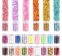 CIVIOOH Paquete de 24 Colores Surtidos de Purpurina, Lentejuelas Sueltas para decoración de uñas, Polvo para Escamas para manicura casera