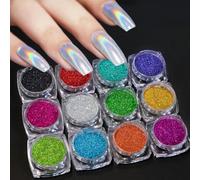 CIVIOOH Set de 12 frascos de Polvo pigmentado Brillante para uñas, Ideal para Festivales. Incluye Lentejuelas y Purpurina para decoración de uñas, Rostro, Cabello y Cuerpo.