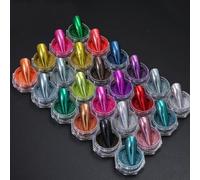 CIVIOOH Set de 24 Piezas de Accesorios para manicura: Polvo Decorativo metálico Cromado con Purpurina y Efecto Espejo para uñas.