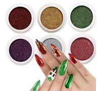 CIVIOOH Set de 6 Piezas de Polvo Cromado metálico Efecto Espejo para decoración de uñas, Ideal para Festivales y manicura.