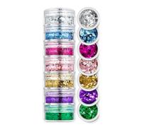 CIVIOOH Set de Lentejuelas y Purpurina de 7 Colores Surtidos para uñas de Fiesta y Festivales.