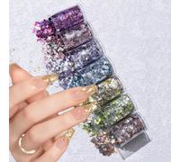 CIVIOOH Set de Purpurina metálica para uñas 7Bottles, Accesorios holográficos para decoración de uñas