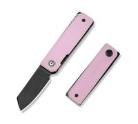 CIVIVI Kukei Mini Pocket Knife, Folding Knife 5.12 CM Nitro-V Blade G10 Handle, EDC Knife with Leather Sheath, Front Flipper Opener C25036-1(Pink)