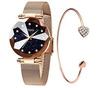 CIVO Reloj de Mujer con Pulsera: Malla de Acero Inoxidable Esfera con Cielo Estrellado Diamantes - ImpermeableRegalo