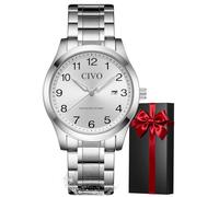CIVO Reloj Hombre Acero Inoxidable Analógicos Relojes Hombre Clásico Fecha Impermeable Luminoso Cuarzo Reloj de Hombre Elegante Business Esfera Plata Reloj de Pulsera, Regalo Hombre