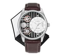 CIVO Reloj Hombre Analógico-Calendario Plateado - Reloj Pulsera Hombre Mecánico Imitación 42mm Reloj Impermeable Hombre Cuero Clásico Cuarzo con Correas de Repuesto