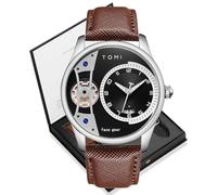 CIVO Reloj-Hombre Analógico-Correa de Cuero-Reloj con Caja - Impermeable Fecha Casual Elegante Cuarzo Reloj de Hombre Caso Plata, Regalo Hombre
