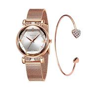 CIVO Reloj Mujer con Pulsera Set: Regalo di Compleanno Natale Valentino - Impermeable Pulsera de Malla con Esfera Diseño Diamantes