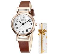 CIVO Reloj Mujer Marron Cuarzo: Relojes Clasico Analogico Cuero Impermeable - Regalo Reloj de Mujer