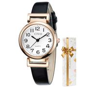 CIVO Reloj Mujer Negro Cuarzo: Relojes Clasico Analogico Cuero Impermeable - Regalo Reloj de Mujer