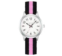 CIVO Reloj Niña Niños Analógico: Fácil de Leer Esfera Clara con Números y 3 Manecillas Relojes de Aprendizaje Correa de Nailon Negro Rosa - Regalo para Niños Adolescentes 6-16 Años