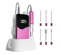 CIVPOWER Taladro de uñas profesional: lima eléctrica de uñas de 35000 rpm, kit de herramientas de uñas portátil con pantalla LED recargable, manicura y pedicura para el hogar, color rosa