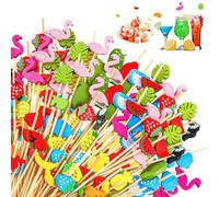 CIYIN 100 Palitos Cocktail, Palillos Cocteles, 12cm Brochetas de Frutas con Estampado Tropical, Palitos Cocktail, Cocktail Picks para Fruta Aperitivos Fiestas Bebidas Decoración