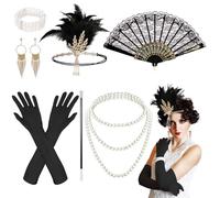 CIYIN Accesorios Años 20 Mujer, 9 Piezas Disfraz Años 20 Mujer, 1920s Set de Accesorios, Great Gatsby Costume, para Mascarada Halloween Navidad Carnaval