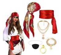 CIYIN Disfraz Pirata Mujer, 6PCS Disfraz Pirata Mujer Accesorios, Pañuelo Pirata, Cinturón Pirate, Parches Ojos Pirate, para Mascarada Carnaval Halloween Navidad (B)