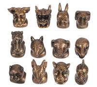 CIYODO 1 Juego La Cabeza De Bronce De Los Doce Zodiacos Animal De Escritorio Chic Figura del Zodiaco Juguete De Año Nuevo Chino Estatuas De Feng Shui Minifiguras Dark Brown Resina
