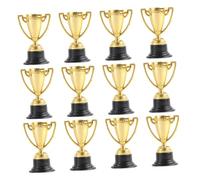 CIYODO 12 Mini Trofeos de Plástico Dorado con Base Negra, Premios Infantiles para Competiciones y Ceremonias Escolares, Juego de 12 Piezas para Actividades y Fiestas Reutilizable