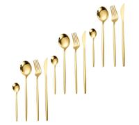 CIYODO 12 piezas Cubiertos Inoxidable Set de Tenedor Cuchara y Cuchillo para Carne Diseño Ergonómico Antióxido Color Dorado para y Restaurantes