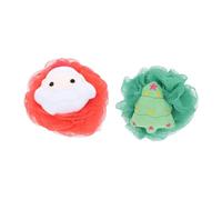 CIYODO 2 Piezas Bath Ball Xmas Themed Mesh Shower Balls Soft Skin Exfoliating Scrubber For Home Use With Cartoon Santa And Tree Design