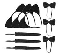 CIYODO 3 Juegos Diademas con Orejas de Gato Negras Collar y para Disfraz Animal Accesorios Cosplay Unisex para Fiestas y Halloween
